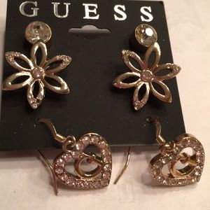 New Guess trio of earrings gold tone metal